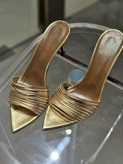 Gold Women's Leather Slippers