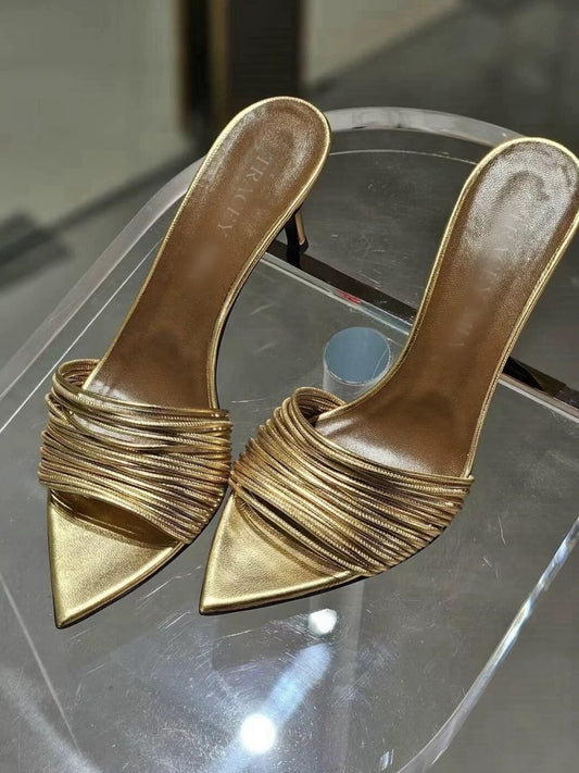 Gold Women's Leather Slippers