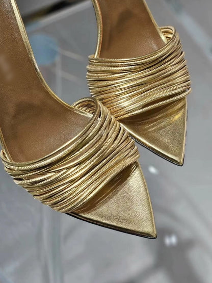 Gold Women's Leather Slippers