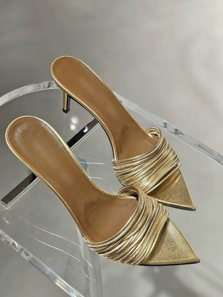 Gold Women's Leather Slippers