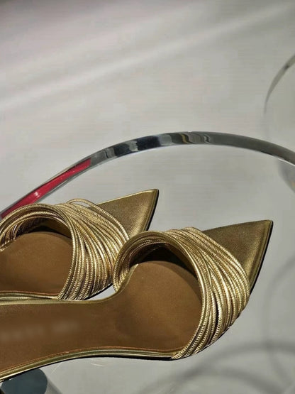 Gold Women's Leather Slippers