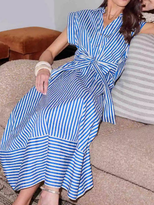 Blue Striped Midi Dress