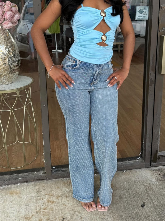 Rhinestone straight leg jeans