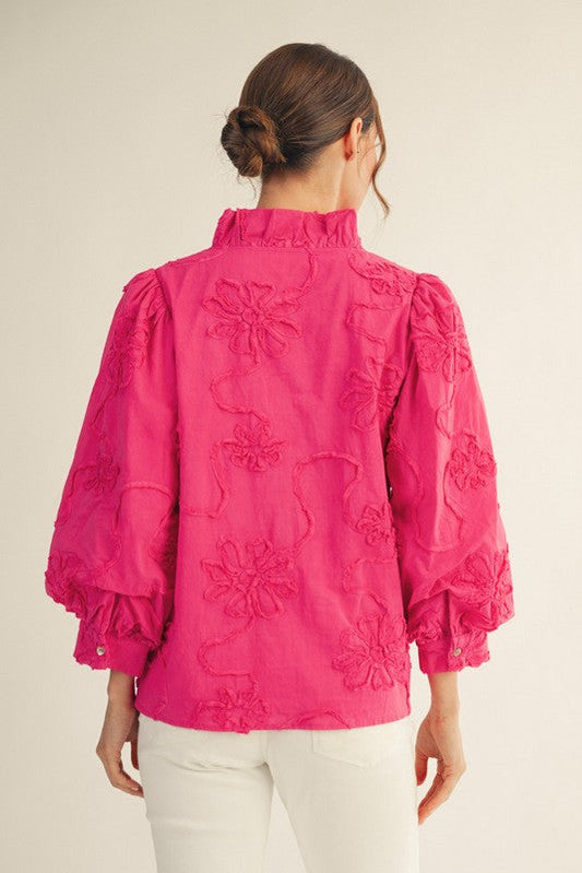 Button Down 3d Floral Top