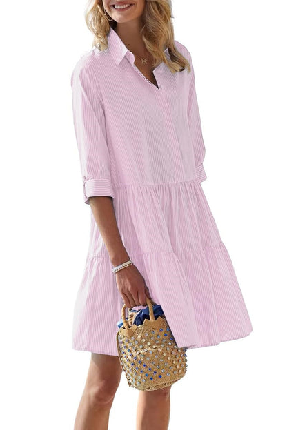 Striped Button Down Shirt Dress