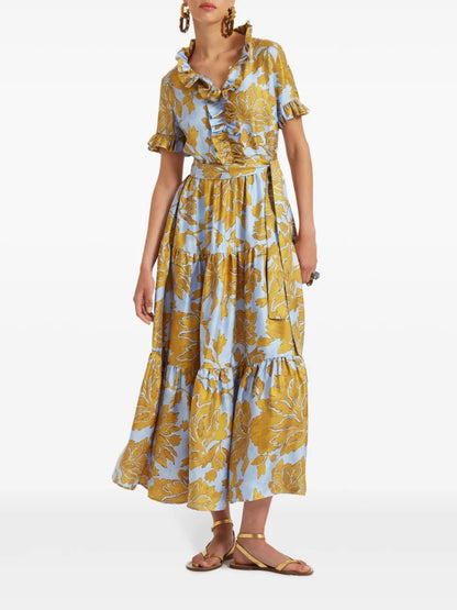 Floral print dress with ruffle trim