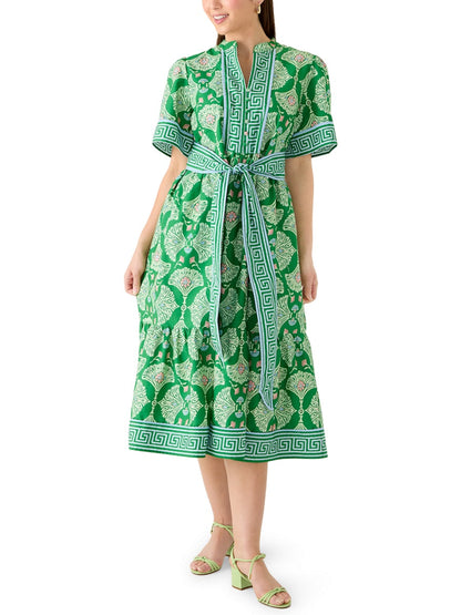 Split Neck Printed Shirt Dress