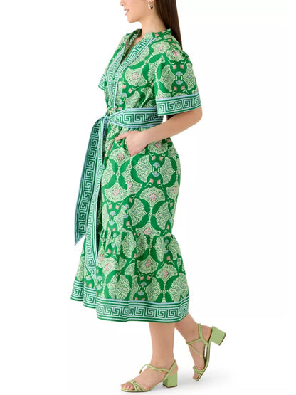 Split Neck Printed Shirt Dress