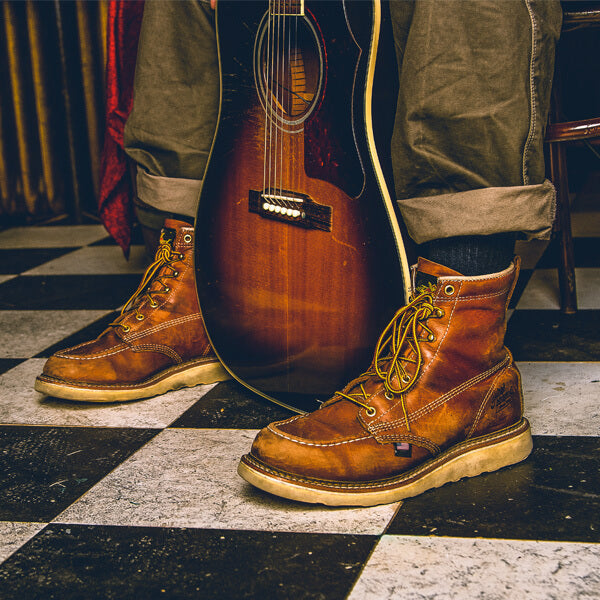 Men's Leather Platform Work Boots- 6″ Moc Toe