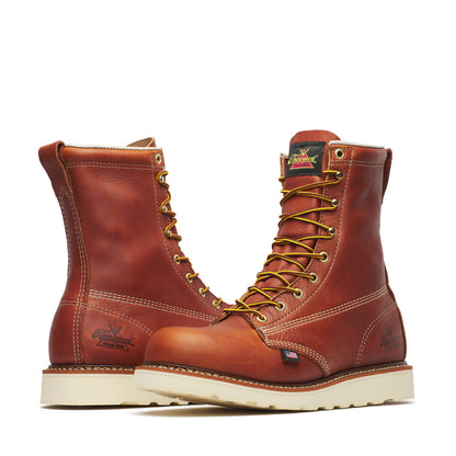8″ Tobacco Plain Toe Wedge Leather Boots