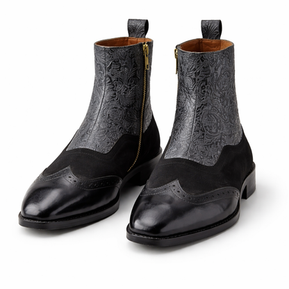 EMBOSSED LEATHER & SUEDE CHELSEA BOOTS