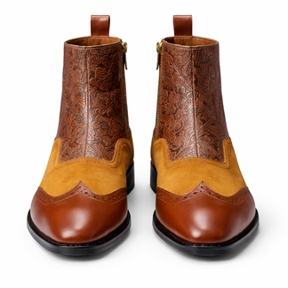 EMBOSSED LEATHER & SUEDE CHELSEA BOOTS