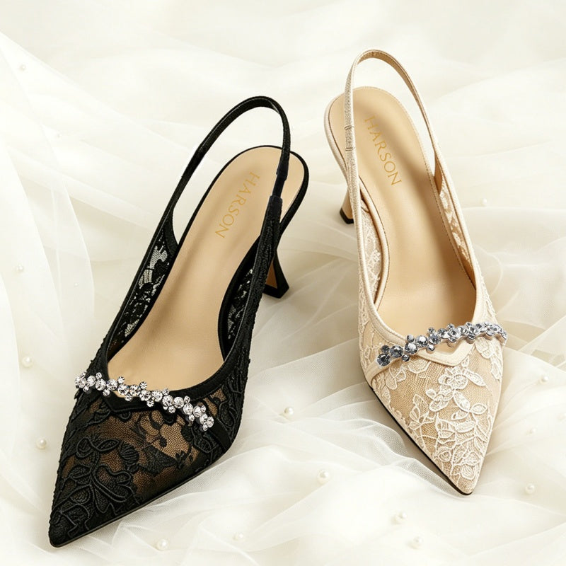 Mesh Rhinestone High Heels