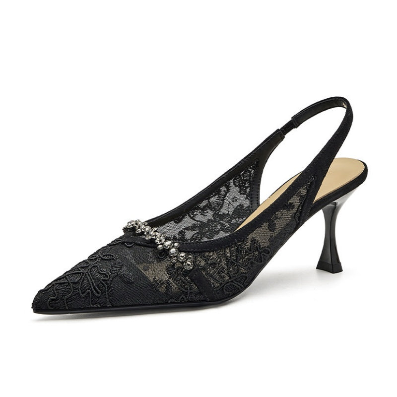 Mesh Rhinestone High Heels