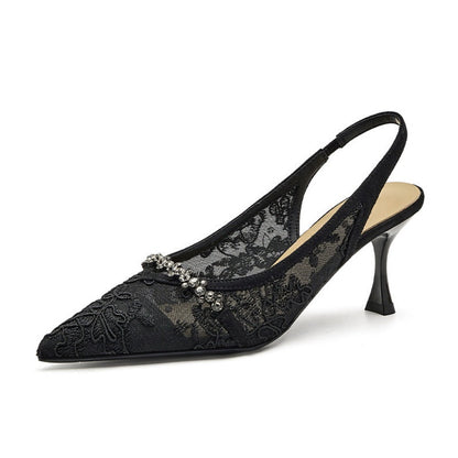 Mesh Rhinestone High Heels