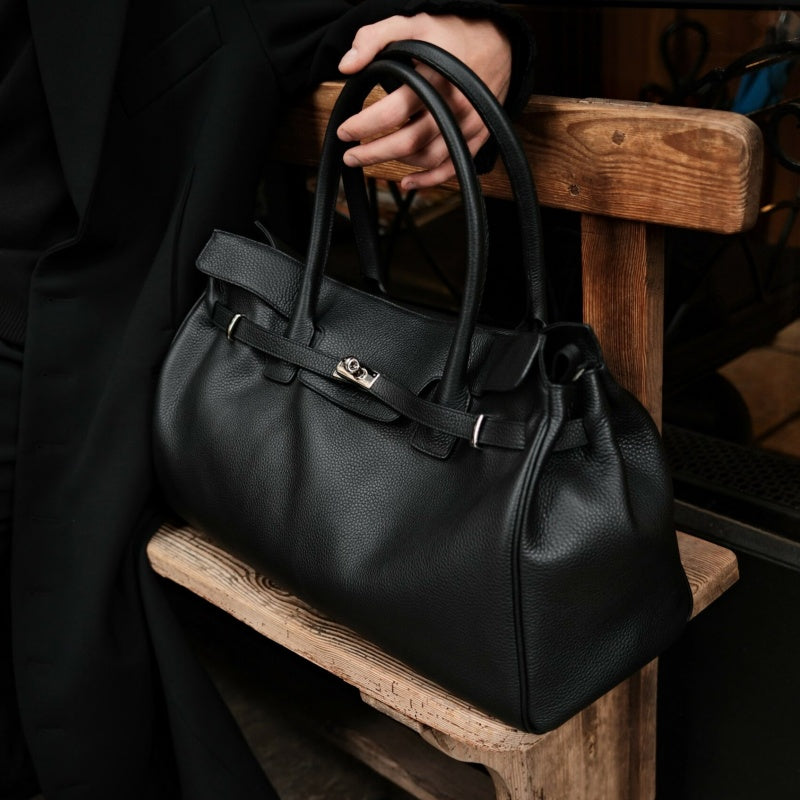 Black Grained Leather Bags