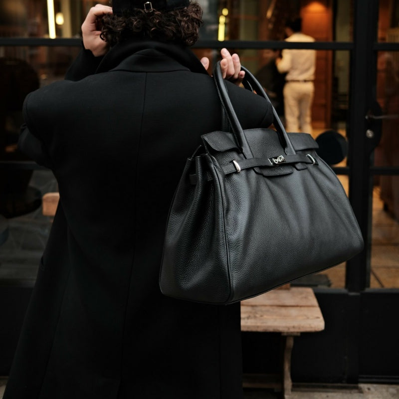 Black Grained Leather Bags