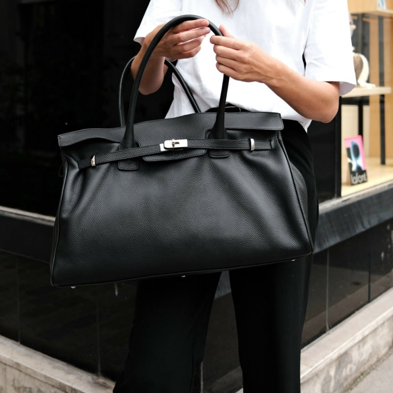 Black Grained Leather Bags