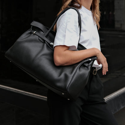 Black Grained Leather Bags
