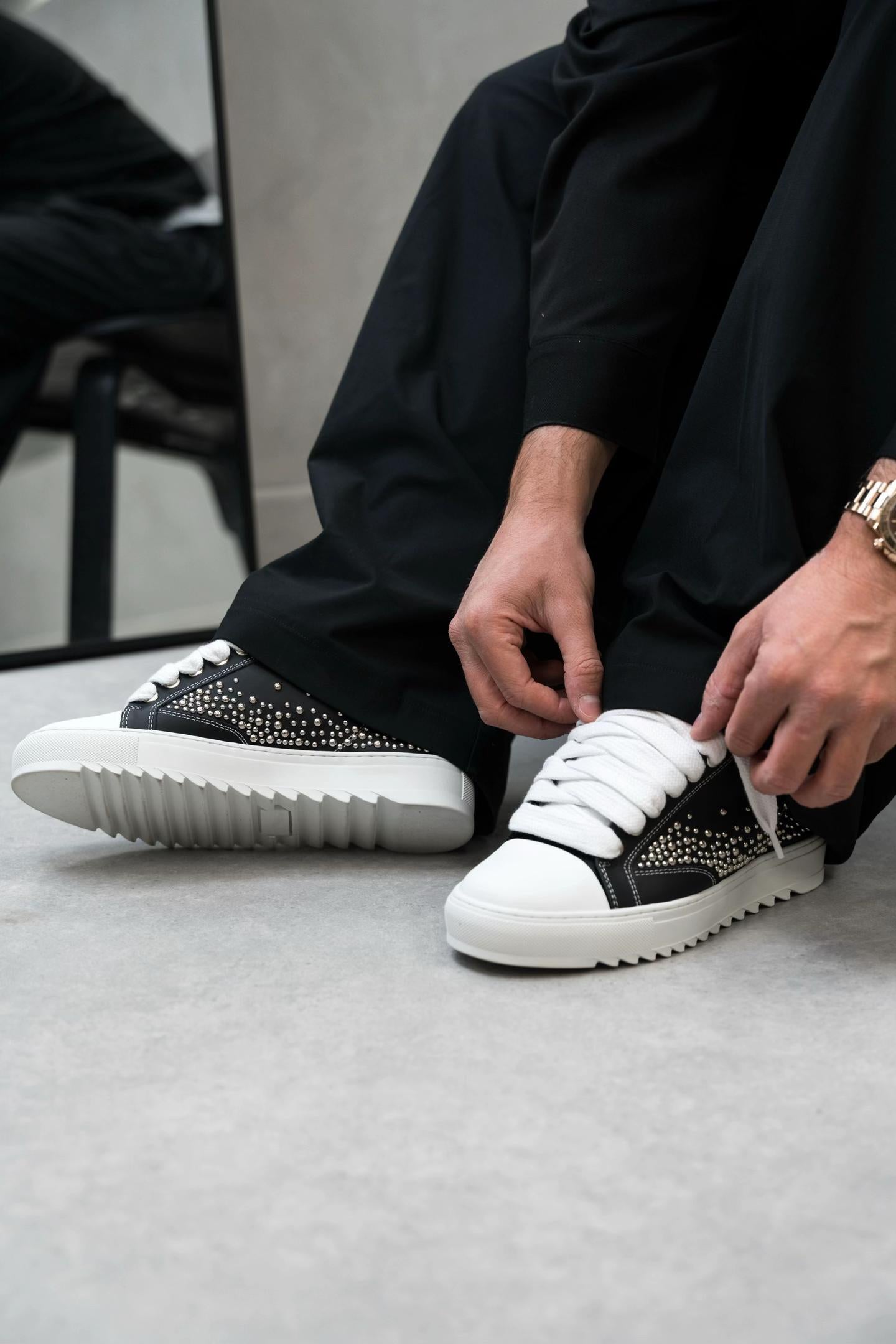 Studded Leather & Studded Denim Shoes