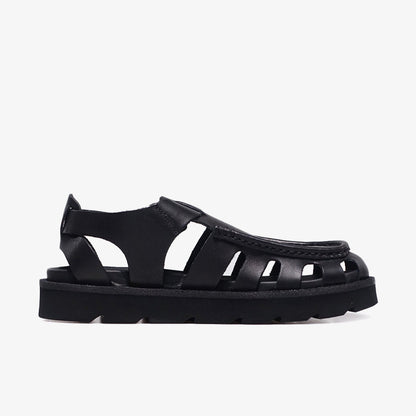 BUCKLE BLACK LEATHER SANDALS