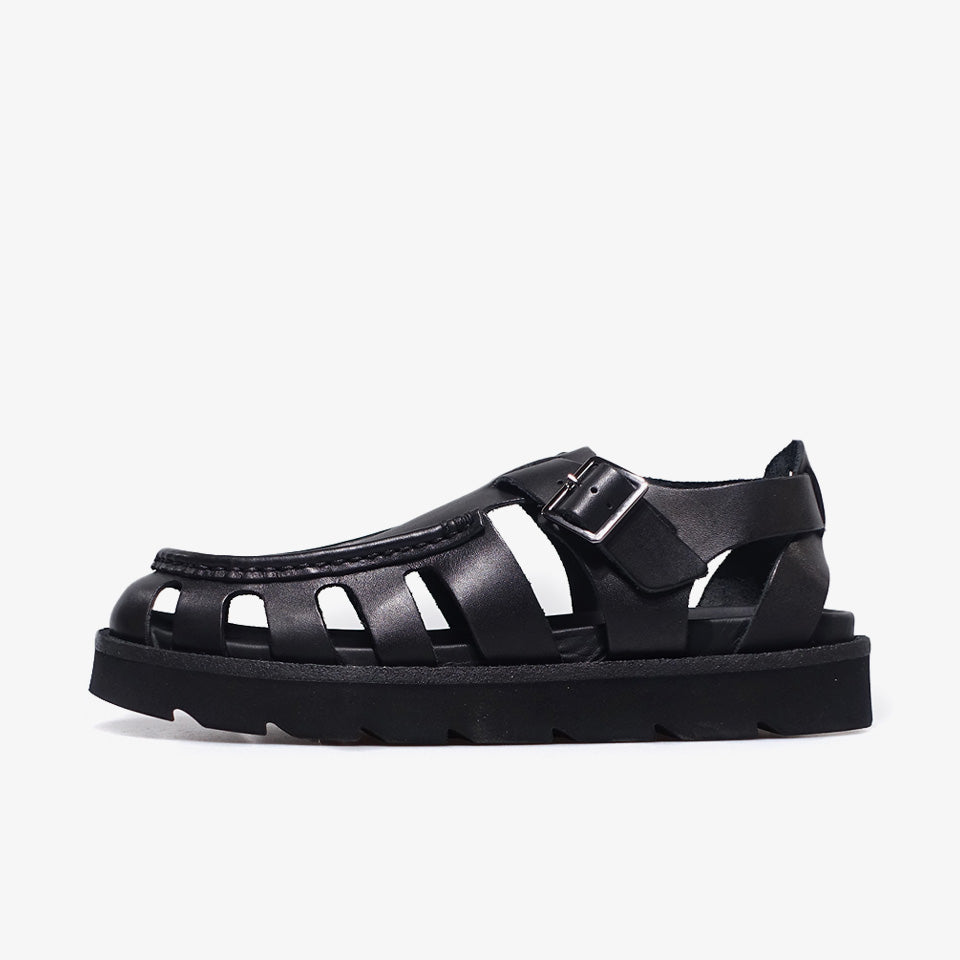 BUCKLE BLACK LEATHER SANDALS