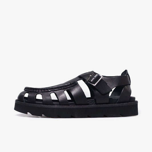 BUCKLE BLACK LEATHER SANDALS