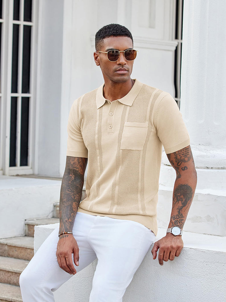 Casual Textured Knit Polo Shirt