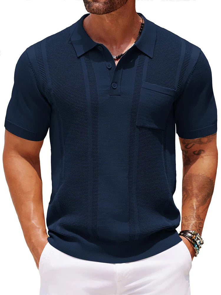 Casual Textured Knit Polo Shirt