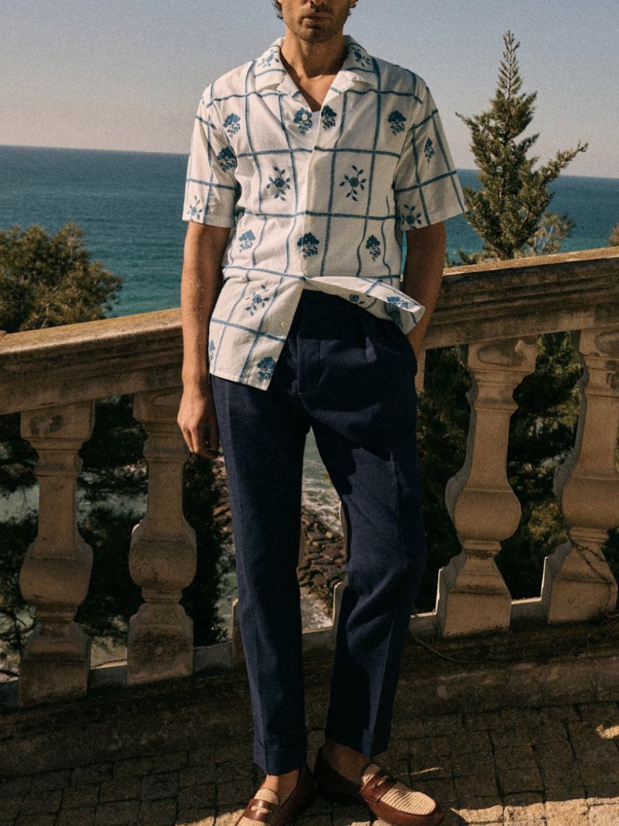 Blue And White Embroidery Shirt
