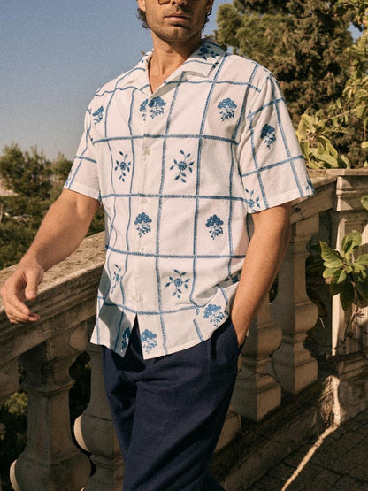 Blue And White Embroidery Shirt