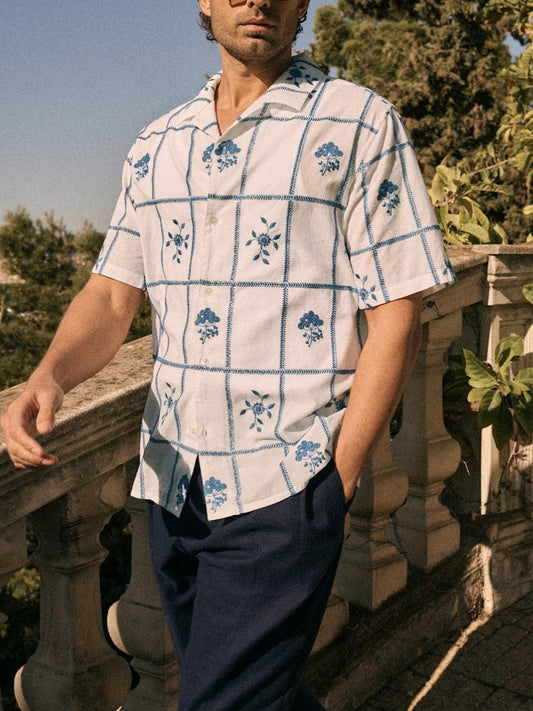 Blue And White Embroidery Shirt