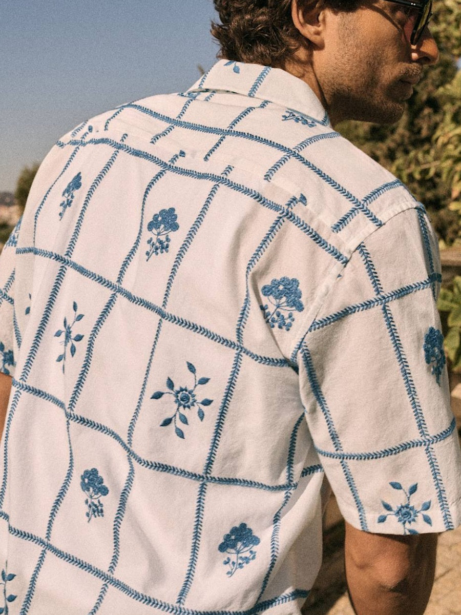 Blue And White Embroidery Shirt