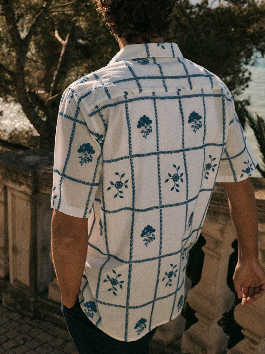 Blue And White Embroidery Shirt