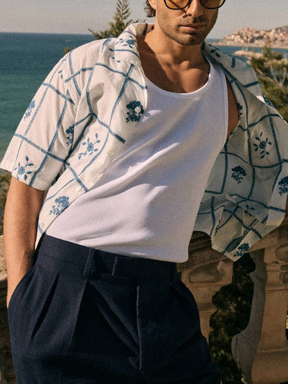 Blue And White Embroidery Shirt
