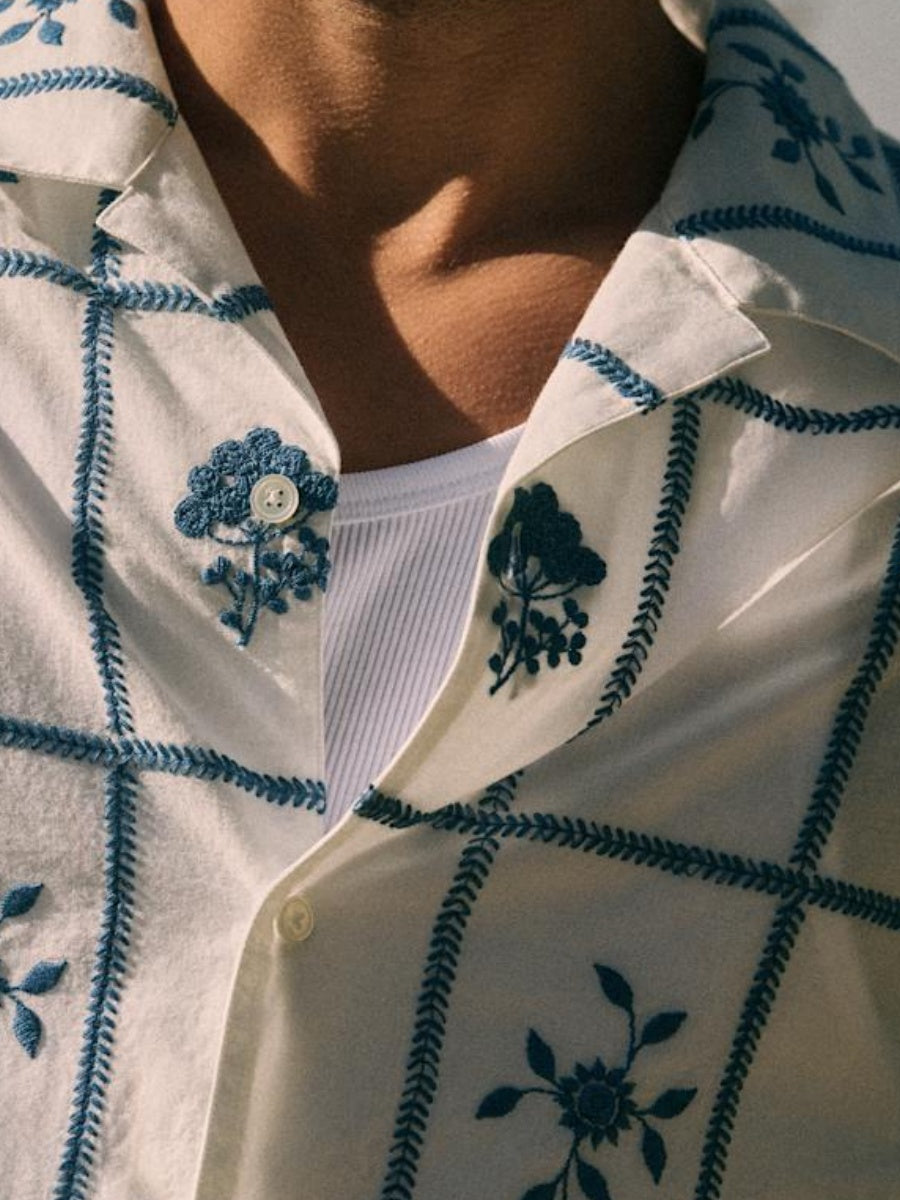 Blue And White Embroidery Shirt