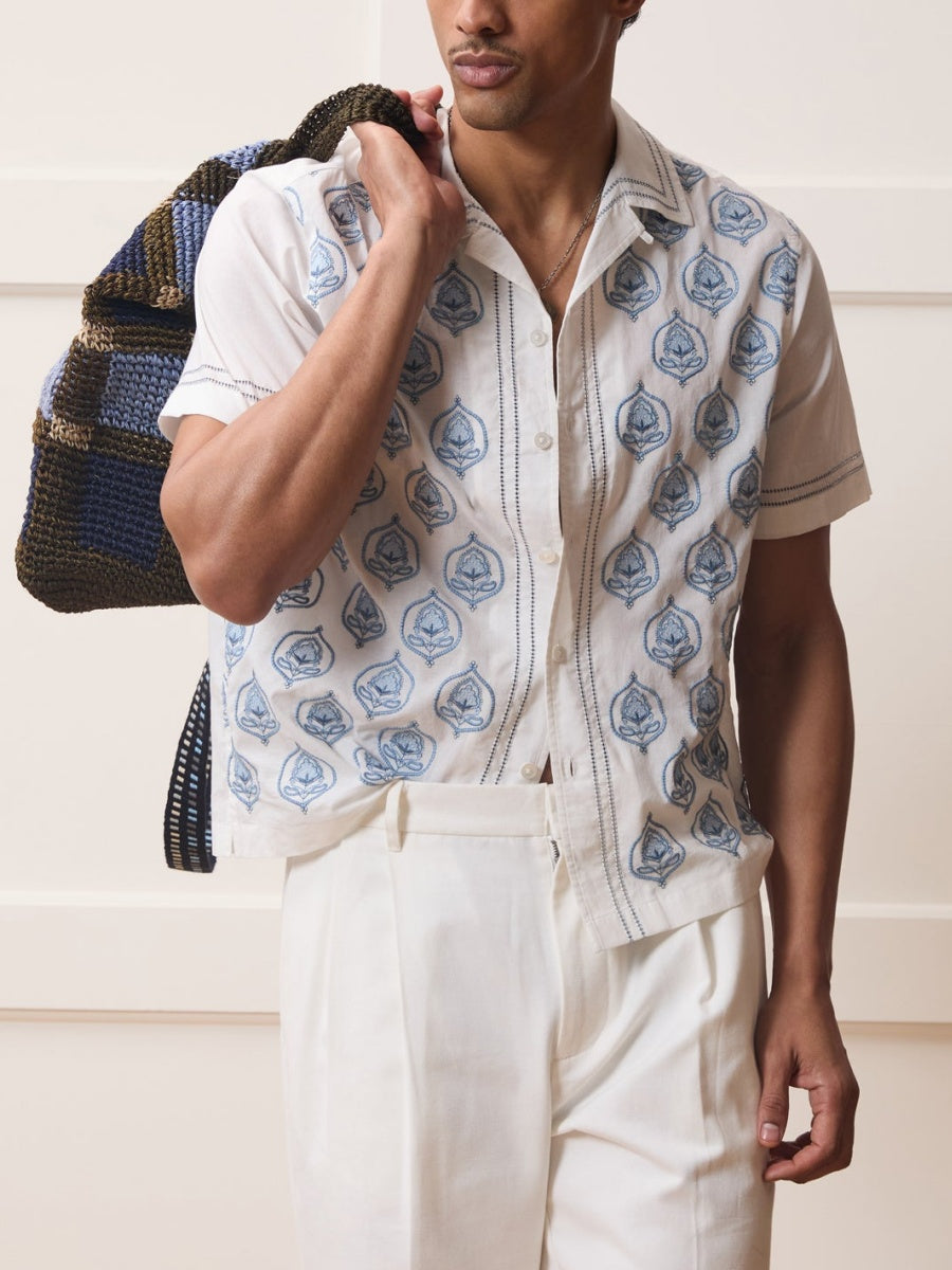 Embroidered Voile Capri Shirt