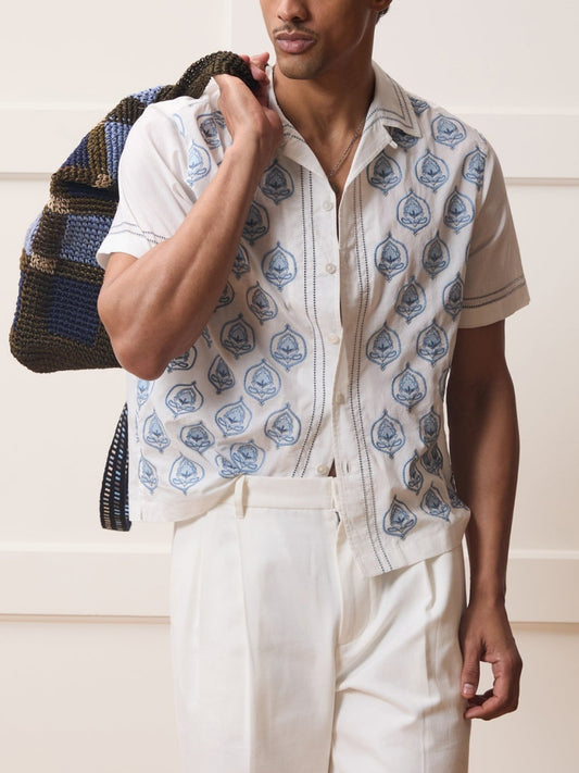 Embroidered Voile Capri Shirt