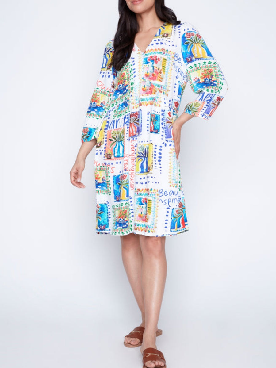 Floral print linen blend dress
