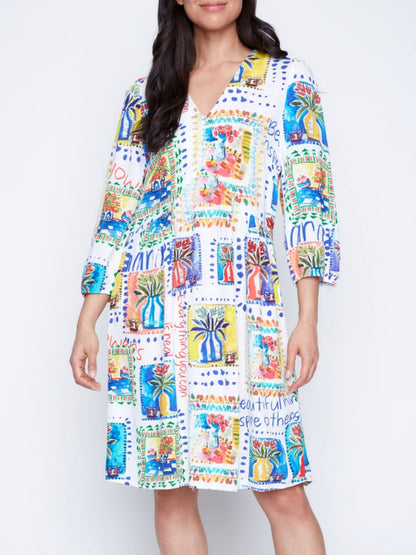 Floral print linen blend dress