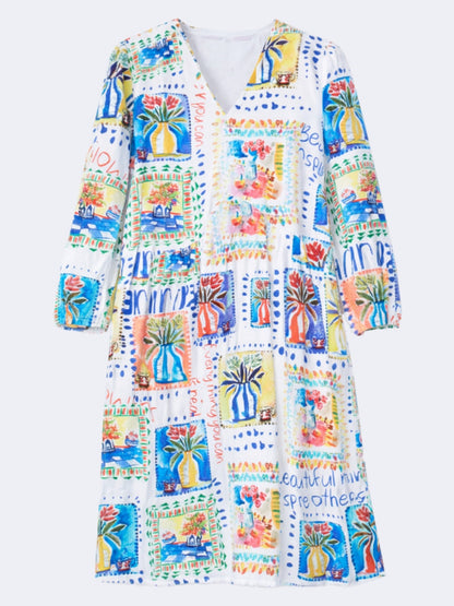 Floral print linen blend dress