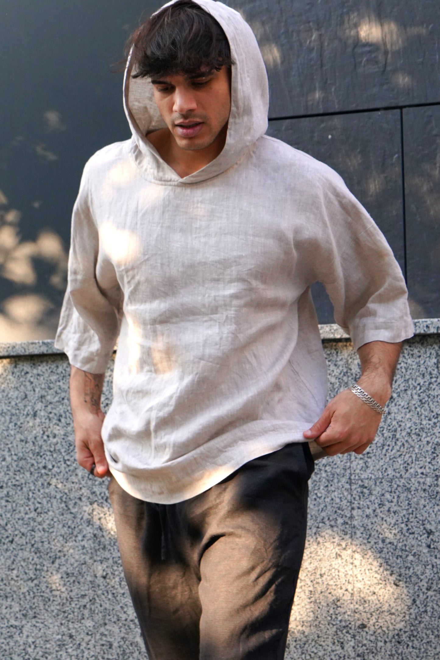 Linen Hooded T-shirt