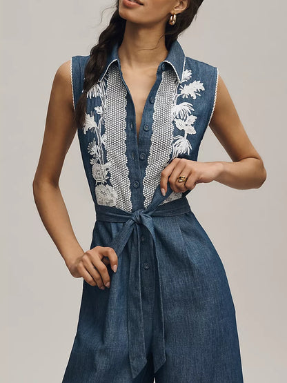 Lace Denim Jumpsuit