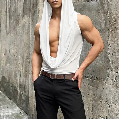 Men Tank Tops Mesh See Through Solid Color Vests