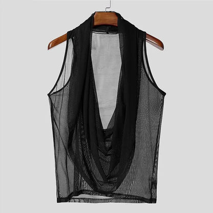 Men Tank Tops Mesh See Through Solid Color Vests