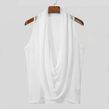 Men Tank Tops Mesh See Through Solid Color Vests