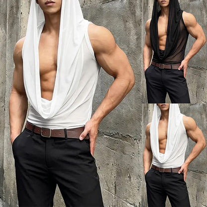 Men Tank Tops Mesh See Through Solid Color Vests