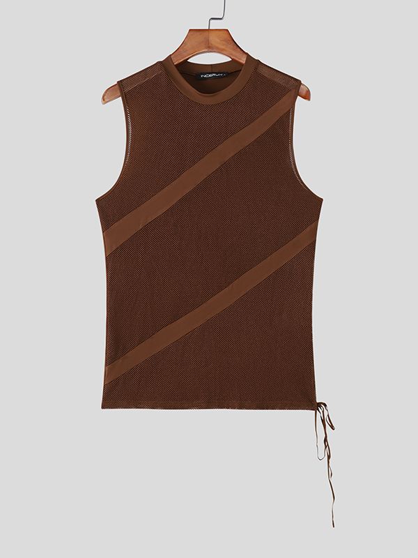 Men's Sheer Mesh Patchwork Side Tie Tank