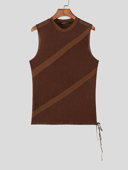 Men's Sheer Mesh Patchwork Side Tie Tank