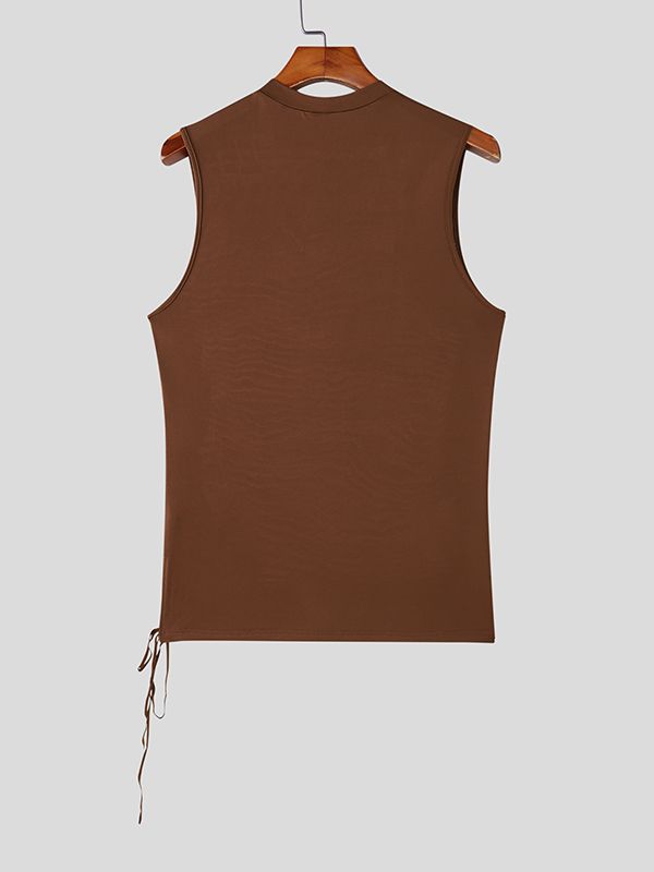 Men's Sheer Mesh Patchwork Side Tie Tank